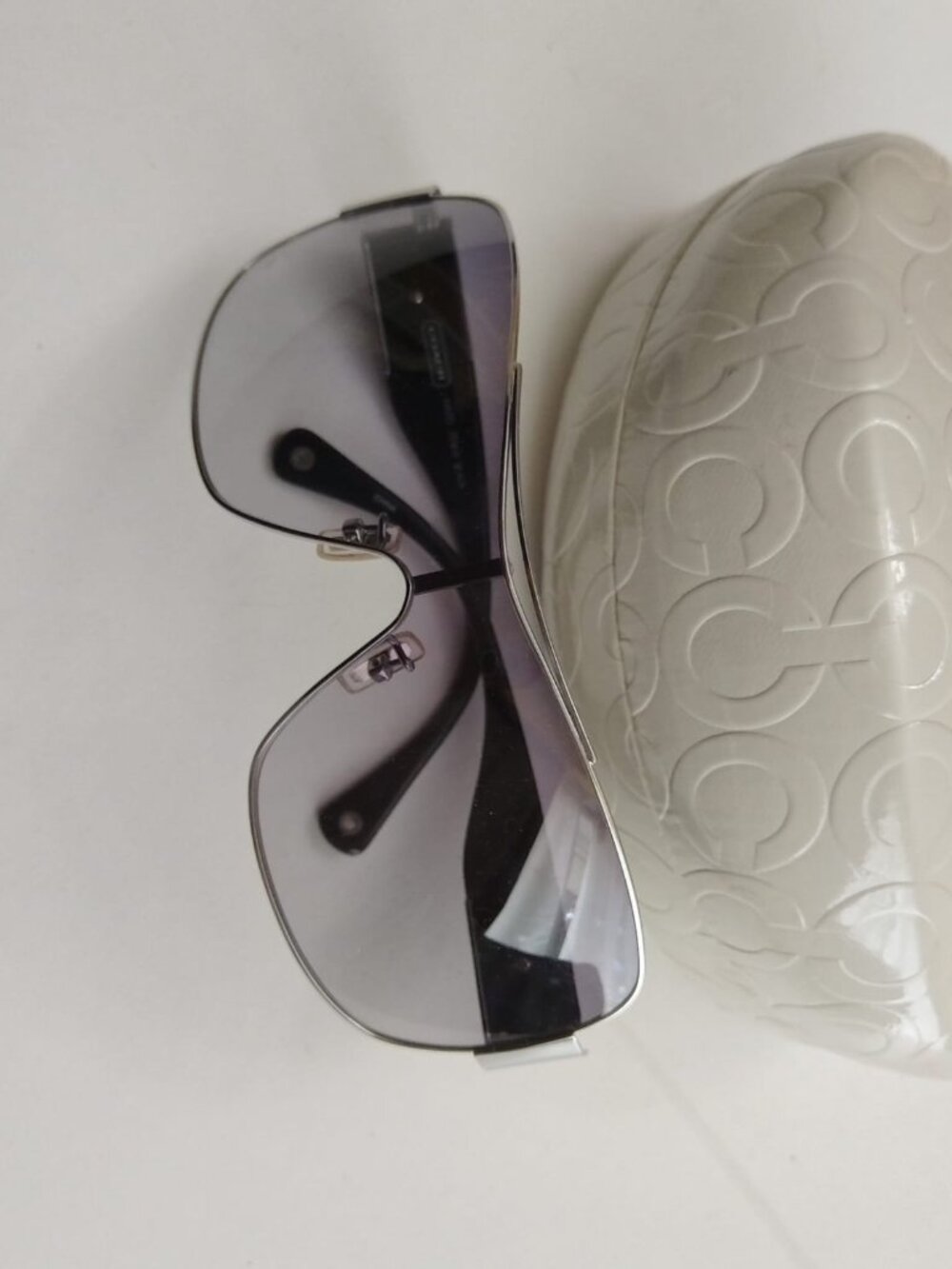 Coach Hazel S563 Black Shield Sunglasses Silver CC Logo Hinge Case Included - Picture 3 of 15